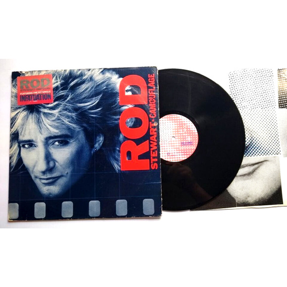 Rod Stewart Camouflage Vinyl LP Record Album 1984 Pop Hype Sticker Infatuation - Picture 1 of 2